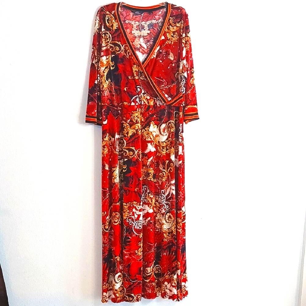 Mlle Gabrielle Red and Gold Patterned Dress
